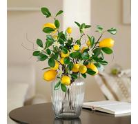 Laelfe Ramas de Limón Artificial, 16 Cabezas Amarillas Falso Plástico Twigs con Ramas de Sauce Decoración de Limón Falso para Decoración para el Hogar Cocina Dormitorio Boda (2 Piezas)