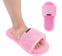 LAEMILIA Sandales Salle de Bain Brosse Pied Douche Chaussons Nettoyant Massagers Pantoufles Nettoyage en Silicone Antidérapantes Chaussures de Maison Masseur Confortable (Rosa)