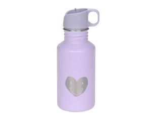 Lässig biberón botella de acero inoxidable sin BPA 500ml niños guardería jardín de infancia a prueba de fugas con tapa deportiva para beber/Bottle Stainless Steel Little Gang Heart lilac