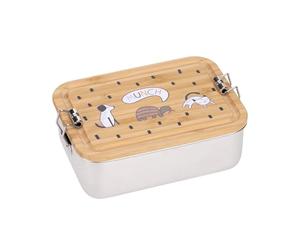 LÄSSIG fiambrera infantil de acero inoxidable y bambú fiambrera sostenible guardería escuela/Lunchbox Bamboo Happy Prints