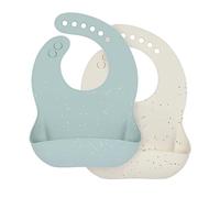 LÄSSIG Juego de baberos de silicona para bebé (2 piezas) Baberos para niños con bandeja recogegotas aptos para lavavajillas, Blau/Beige