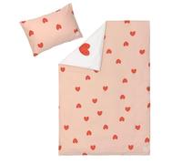 LÄSSIG Juego de Ropa de Cama Infantil de algodón orgánico, Certificado Gots de 2 Piezas, diseño de corazón, melocotón, Rosa/lechoso