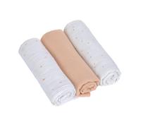 LÄSSIG Puck manta de bebé pañales muselina set de 3 piezas algodón 85 x 85 cm/Swaddle & Burp Blanket L Moon peach