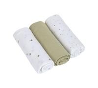LÄSSIG Puck manta de bebé pañales muselina set de 3 piezas algodón 85 x 85 cm/Swaddle & Burp Blanket L Leave olive