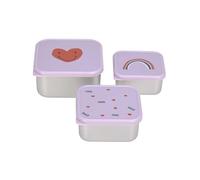 LÄSSIG Snackbox Kids Juego de 3 fiambreras de acero inoxidable/Snackbox Stainless Steel Happy Rascals Heart
