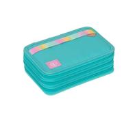 LÄSSIG Unique Estuche Escolar Triple con lápices, Turquesa | 3 compartimentos para una organización perfecta, incluye 16 lápices y accesorios escolares, personalizable