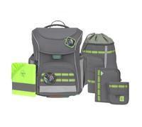 LÄSSIG Unique Slim Set de Mochila Escolar de 7 Piezas para Primaria, Antracita