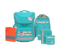 LÄSSIG Unique Slim Set Mochila Escolar 7 Piezas, Turquesa | Set de mochila escolar de 7 piezas, 21 l, ergonómico y ajustable, con estuche, bolsa de deporte y funda impermeable