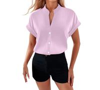 Lässige Damenhemden für den Alltag. Lockere Passform. Bequeme Bluse. Perfekt für Sommerausflüge. Passt Gut zu Jeans. Pflegeleicht. Vielseitige Mode., Rosa, L