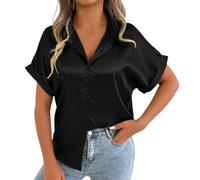 Lässiges Herrenhemd mit V-Ausschnitt und Knopfleiste, langärmlig, vorne Offen, für Frühling, Sommer, Alltag und Urlaub mit Manschettendetail, negro, XL