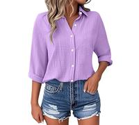 Lässiges, kurzärmliges, einfarbiges Blusenoberteil für den Alltag mit Jeans, bequemes Hemd für Frühling, Sommer und Herbst, Lila., L
