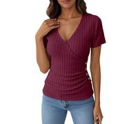 Lässiges Kurzarm-T-Shirt, weiches Basic-Shirt für jeden Tag, bequemes und atmungsaktives Oberteil für Damen, Brick Rot, XXL