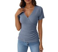 Lässiges Kurzarm-T-Shirt, weiches Basic-Shirt für jeden Tag, bequemes und atmungsaktives Oberteil für Damen, Hellblau, L