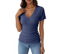 Lässiges Kurzarm-T-Shirt, weiches Basic-Shirt für jeden Tag, bequemes und atmungsaktives Oberteil für Damen, Azul marino, L