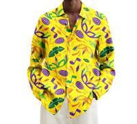 Lässiges, modisches Karnevalshemd für Herren in Übergröße mit digitalem Langen Ärmeln (Yellow, XL)