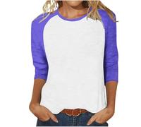 Lässiges Raglan-Oberteil mit 3/4-Ärmeln für Damen in Reiner Farbe, Dark Lila, L