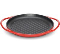 lätt Home Grill de Hierro Fundido Redondo Antiadherente 26 cm de Diámetro Apto para Cocina de Inducción, Vitrocerámica, Gas, Horno y Parrilla - Asas Prácticas - Rojo Cereza