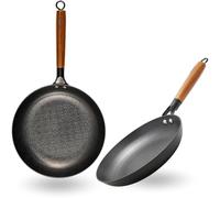 lätt Home Juego de Sartenes Hierro Fundido Antiadherente Aptas para Cocina de Inducción Gas Vitrocerámica Eléctrica Horno Lavavajillas - Mango Madera Acacia Removible - Set 2 Diámetros 24-28 cm