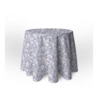 LaFábricadelasTelas -Falda Mesa Camilla Redonda y rectangular Otoño-primavera Flores almendro Gris y beige. Loneta algodón estampada. Faldón Faldilla enagüilla. Tallas 60,70,80,90 y 100 diámetro.