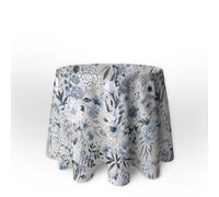 LaFábricadelasTelas - Falda o ropa de Mesa Camilla Redonda flores algodón color rojo-teja, gris-azul-marrón. Primavera Verano Loneta estampada flores algodón. Faldón Faldilla enagüilla