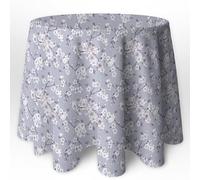 LaFábricadelasTelas - Falda o Ropa de Mesa Camilla Redonda Flores Almendro Beige y Gris. Primavera Verano Loneta Estampada algodón, Faldón Faldilla enagüilla 60-70-80-90-100 (Gris, 100 Redonda)