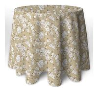 LaFábricadelasTelas - Falda o Ropa de Mesa Camilla Redonda Flores Almendro Beige y Gris. Primavera Verano Loneta Estampada algodón, Faldón Faldilla enagüilla 60-70-80-90-100 (Beige, 100 Redonda)