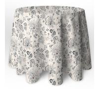 LaFábricadelasTelas - Falda o Ropa de Mesa Camilla Redonda Flores Color Gris y Beige, Fondo Crudo. Primavera Verano Loneta Estampada algodón, Faldón Faldilla enagüilla (60 Redonda)