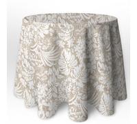 LaFábricadelasTelas - Falda o Ropa de Mesa Camilla Redonda Flores y Hojas Color Natural Primavera Verano Loneta Estampada algodón, Faldón Faldilla enagüilla (Beige, 80 cm diámetro)