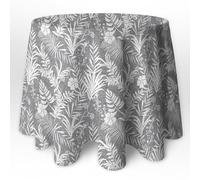 LaFábricadelasTelas -Falda,Ropa de Mesa Camilla Redonda Flores y Hojas Color Agua Marina y Gris. (Gris, 90 Redonda Diámetro)