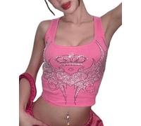 Lafaguw Camisetas sin mangas para mujeres y niñas, diseño de corazón con diamantes de imitación, cuello en U, sin mangas, para verano, ropa de verano, Rosa3, S
