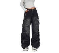Lafaguw - Pantalones Cargo para Mujer, Cintura Baja, Holgados, Bolsillo de Pierna Ancha, Casual, Ropa de Calle de Moda, Negro1, XXL