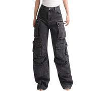Lafaguw - Pantalones cargo para mujer, de cintura baja, holgados, con bolsillos, pierna ancha, casuales, de moda, ropa urbana grunge, ropa emo, negro 4, XL