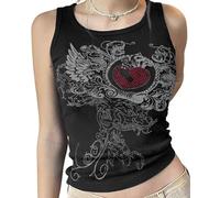 Lafaguw Y2K - Camiseta sin mangas para mujeres y niñas, con diamantes de imitación, diseño de corazón, coquett, ropa de verano para grunge., negro 4, M