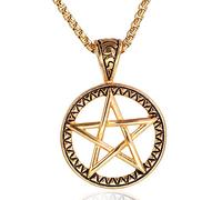 LAFATINA Estilo Vintage Potente Pentáculo Wicca Sello Tradicional Salomón Luna Creciente Nudo Celta Collar con Colgante de Pentagrama de Acero Inoxidable para Hombres
