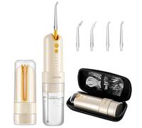 LAFATON - Irrigador oral recargable portátil inalámbrico con 4 modos de limpieza, IPX7 impermeable, bolsa de viaje todo en uno para el hogar y el cuidado bucal en marcha (beige)