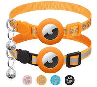 LAFAYI 2 Pack Collar de Gato Compatible con Airtag Apple con Accesorio,Reflectante Ajustable para Gatos Apple Airtag con Cierre de Seguridad,Naranja