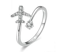 Lafeil Anillo avión Plata Ley 925 Abierto con Incrustaciones circonita con Incrustaciones Platino Personalidad Simple para Mujer Accesorios Plata Regalos Pareja