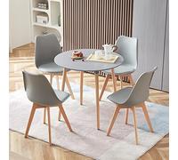 LafeuR Mesa de comedor con 4 sillas, grupo de comedor, mesa redonda de cocina de 80 cm y juego de 4 sillas de comedor para salón, cocina, oficina (mesa gris+4 sillas gris)