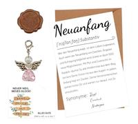 lafo Regalo para un nuevo comienzo, tarjeta A6 con sobre, sello de cera, ángel de la guarda, colgante con tarjeta de suerte, perfecto para nuevo trabajo, despedida, jubilación, regalo para colegas