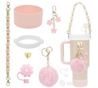 lafo Stanley Cup Accessories,Includes 3 Stanley Cup Leak Protectors,1 Straw Covers,2 Pendant Accessories, 2 Silicone Case,1 Bottle Handle Strap for 40 oz Stanley Cup Accessorry Set (Sakura Pink)
