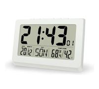 Lafocuse 10" Reloj de Pared Digital LCD Pantalla Grande, Silencioso Reloj Digital Pilas de Sobremesa con Temperatura, Humedad, Fecha, Alarma, Snooze, 12/24 Horas, para Salon Cocina Oficina, Blanco