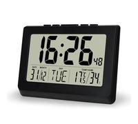 Lafocuse 10" Reloj de Pared Digital LCD Pantalla Grande, Silencioso Reloj Digital Pilas de Sobremesa con Temperatura, Humedad, Fecha, Alarma, Snooze, 12/24 Horas, para Salon Cocina Oficina, Negro