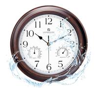 Lafocuse 30cm Reloj de Pared Exteriores Impermeable con Termómetro e Higrómetro, Vintage Reloj Caoba Rustico Retro, Silencioso Clasico Decoracion para Exterior, Jardín, Balcón, Piscina, Baño, Cocina