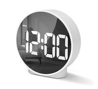 Lafocuse Despertador Digital con Pantalla LED Curva Redondo, 2 Alarma, Snooze, 4 Brillo Ajustable, 12/24 Horas, Reloj Despertador Digital Mesita Noche Sobremesa, Números Blancos
