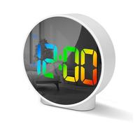 Lafocuse Despertador Digital con Pantalla LED Curva Redondo, 2 Alarma, Snooze, 4 Brillo Ajustable, 12/24 Horas, Reloj Despertador Digital Mesita Noche Sobremesa, Números Multicolores