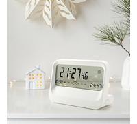 Lafocuse Despertador Digital Pantalla LCD Transparente, Reloj de Mesa a Pilas con Temperatura y Humedad, Fecha, Snooze, Símbolo Meteorológico, 12/24 Horas para Mesita de Noche, Escritorio