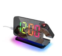 Lafocuse Despertador Proyector Techo 180°, Reloj Despertador Digital con 11 RGB Colores Pantalla LED & 10 Colores Luz Nocturna, Brillo de 6 Niveles, Doble Puerto de Salida USB C/A, Snooze, Negro