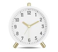 Lafocuse Metal Reloj Despertador Analógico Silencioso, con Luz Nocturna, Blanco Classico Moderno Reloj Mesita de Noche para Mesilla Dormitorio Oficina 11cm