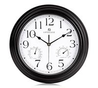 Lafocuse Reloj de Pared con Termómetro e Higrómetro, Silencioso Vintage Gris Carbón, Retro sin Tic TAC para Cocina Salon Porche 30cm