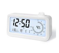 Lafocuse Reloj Despertador Digital, Reloj de Mesa LCD a Pilas con Temporizador de Cuenta Regresiva, Luz Nocturna, Snooze, 3 Alarmas, Temperatura y Calendario, 12/24HR para Mesita de Noche, Niños